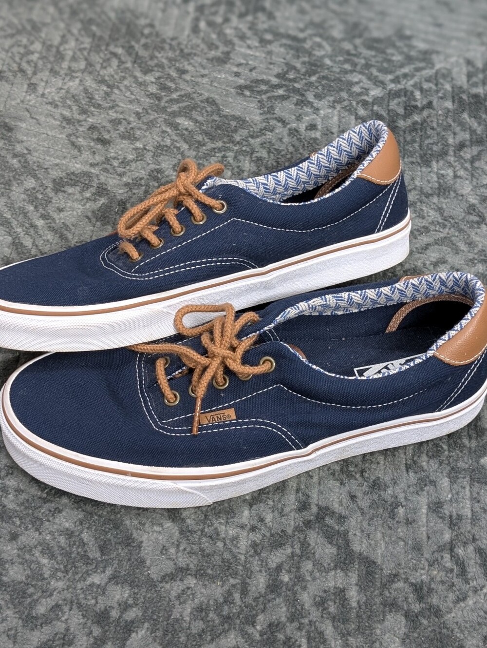 Vans Era 59 Navy Blue Sneaker Men’s Size 11 Lace Up Brown Shoe Casual Or Dress